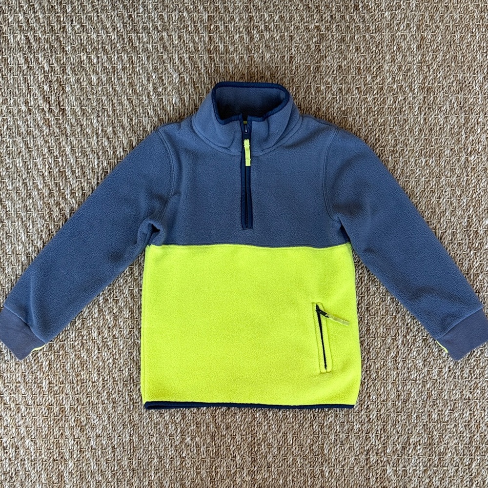 Mini Boden Blue and Bright Yellow Kids Fleece Half Zip, size 4-5